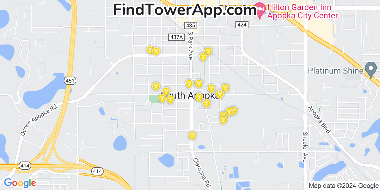 AT&T 4G/5G cell tower coverage map South Apopka, Florida