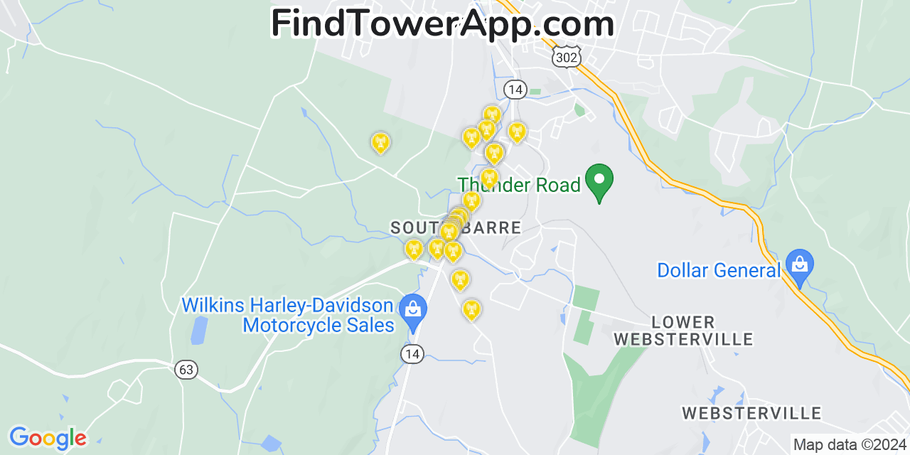 T-Mobile 4G/5G cell tower coverage map South Barre, Vermont