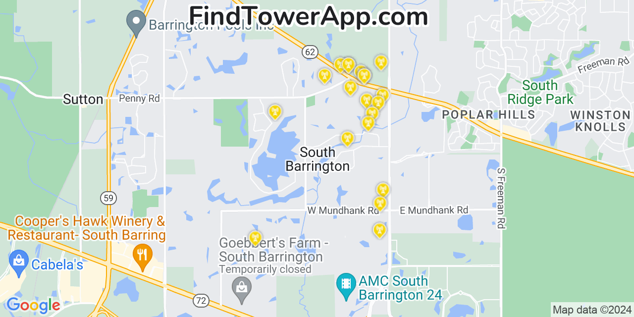 AT&T 4G/5G cell tower coverage map South Barrington, Illinois