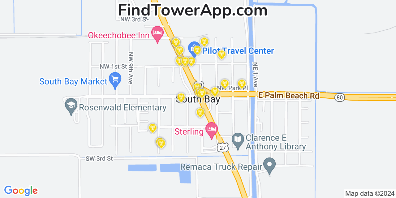 AT&T 4G/5G cell tower coverage map South Bay, Florida