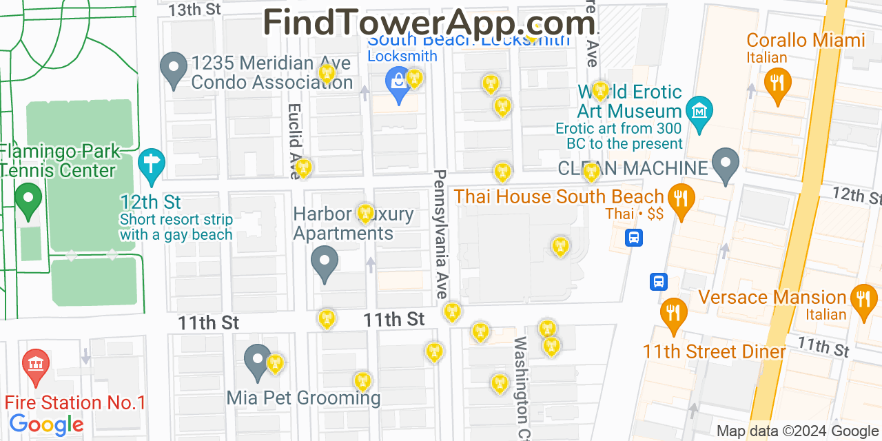 AT&T 4G/5G cell tower coverage map South Beach, Florida