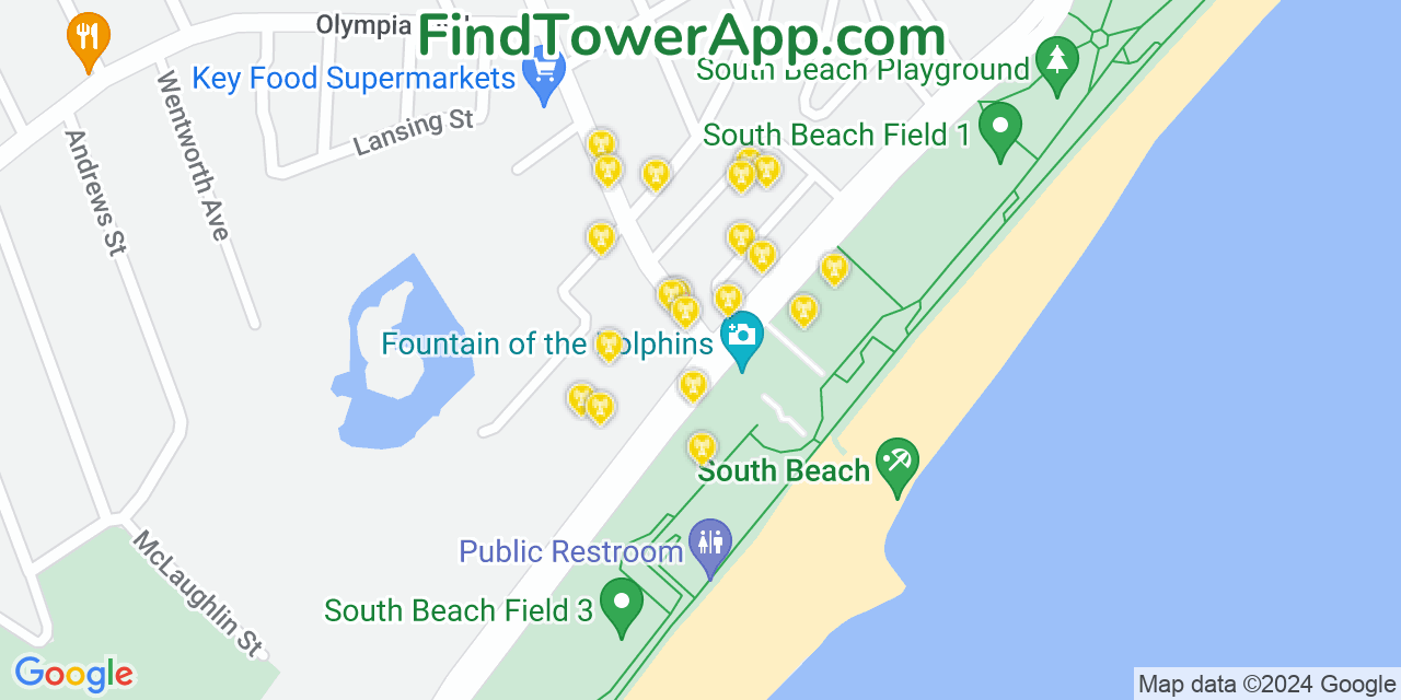 Verizon 4G/5G cell tower coverage map South Beach, New York