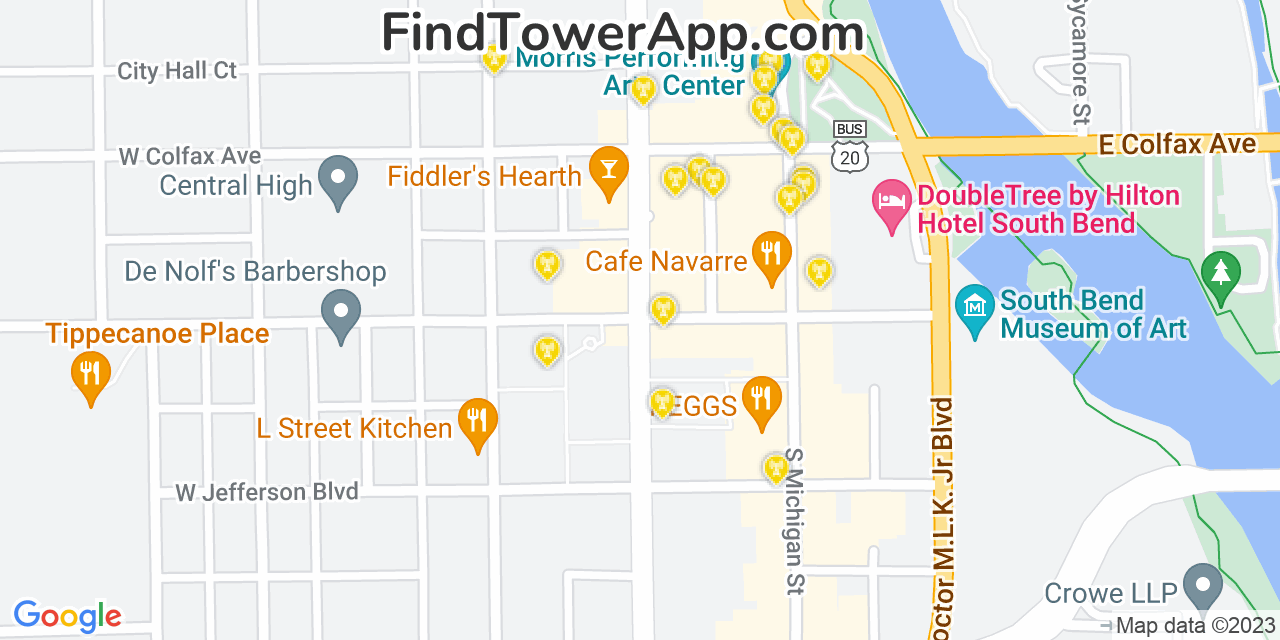 AT&T 4G/5G cell tower coverage map South Bend, Indiana