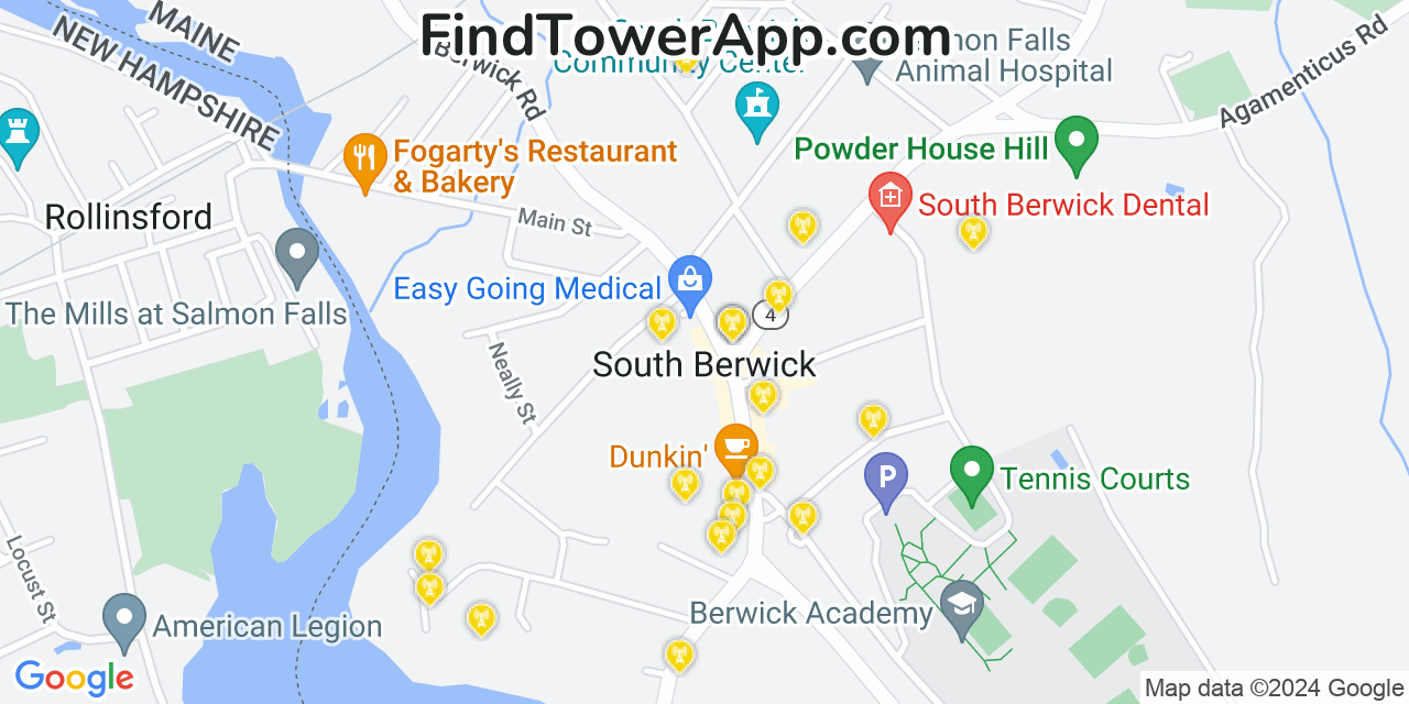 AT&T 4G/5G cell tower coverage map South Berwick, Maine