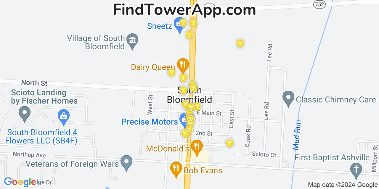 AT&T 4G/5G cell tower coverage map South Bloomfield, Ohio