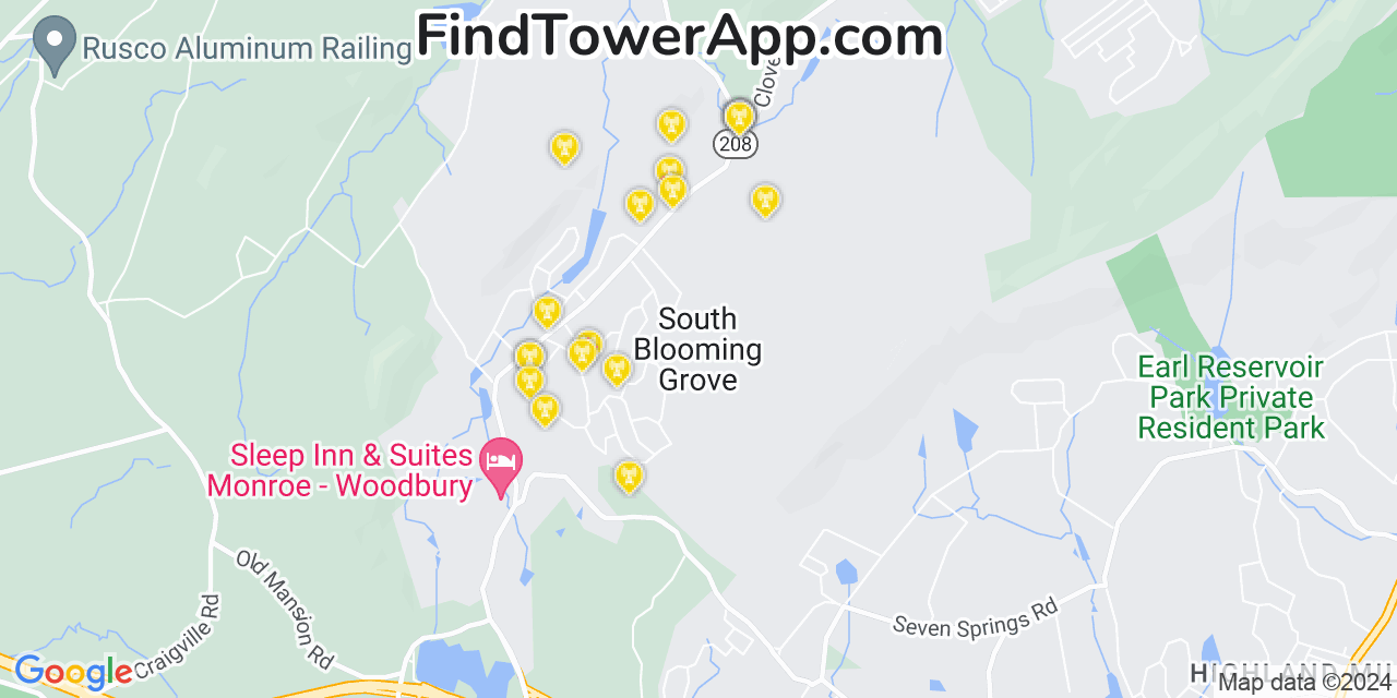 T-Mobile 4G/5G cell tower coverage map South Blooming Grove, New York