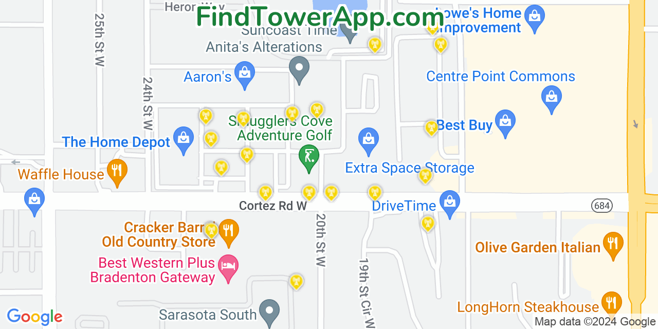 AT&T 4G/5G cell tower coverage map South Bradenton, Florida