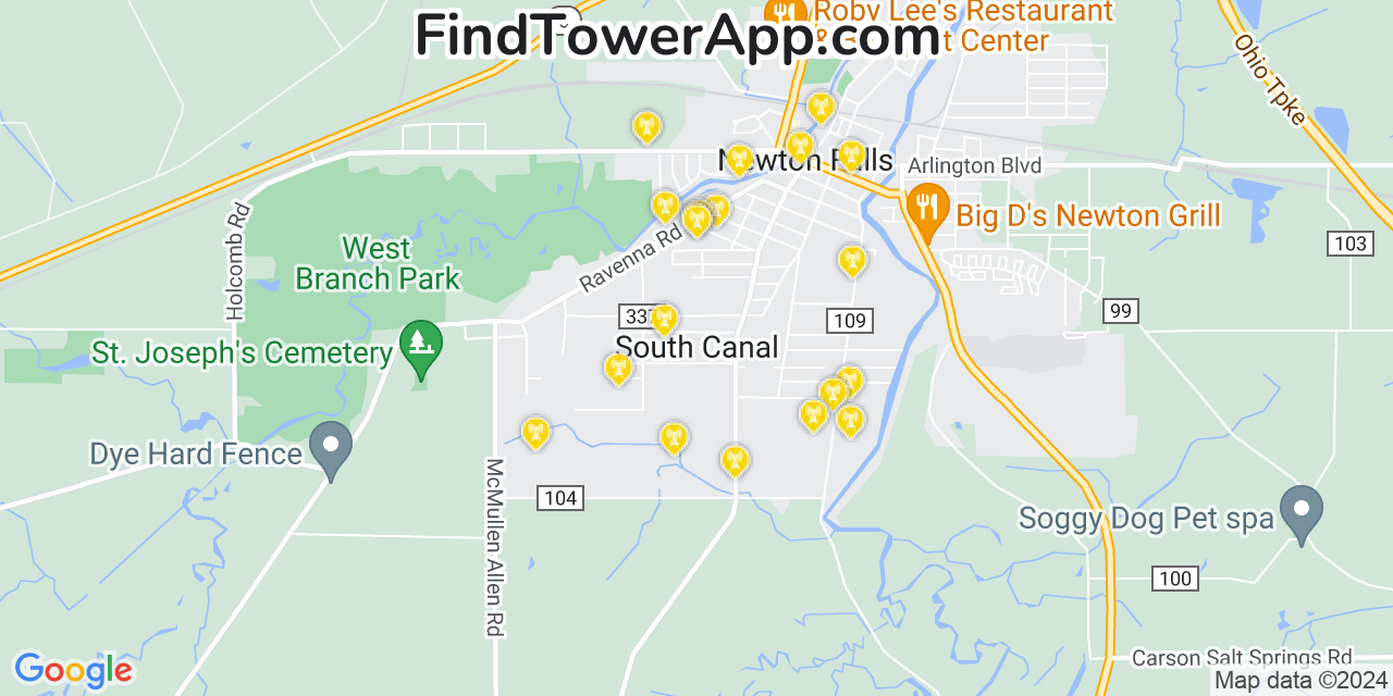 AT&T 4G/5G cell tower coverage map South Canal, Ohio