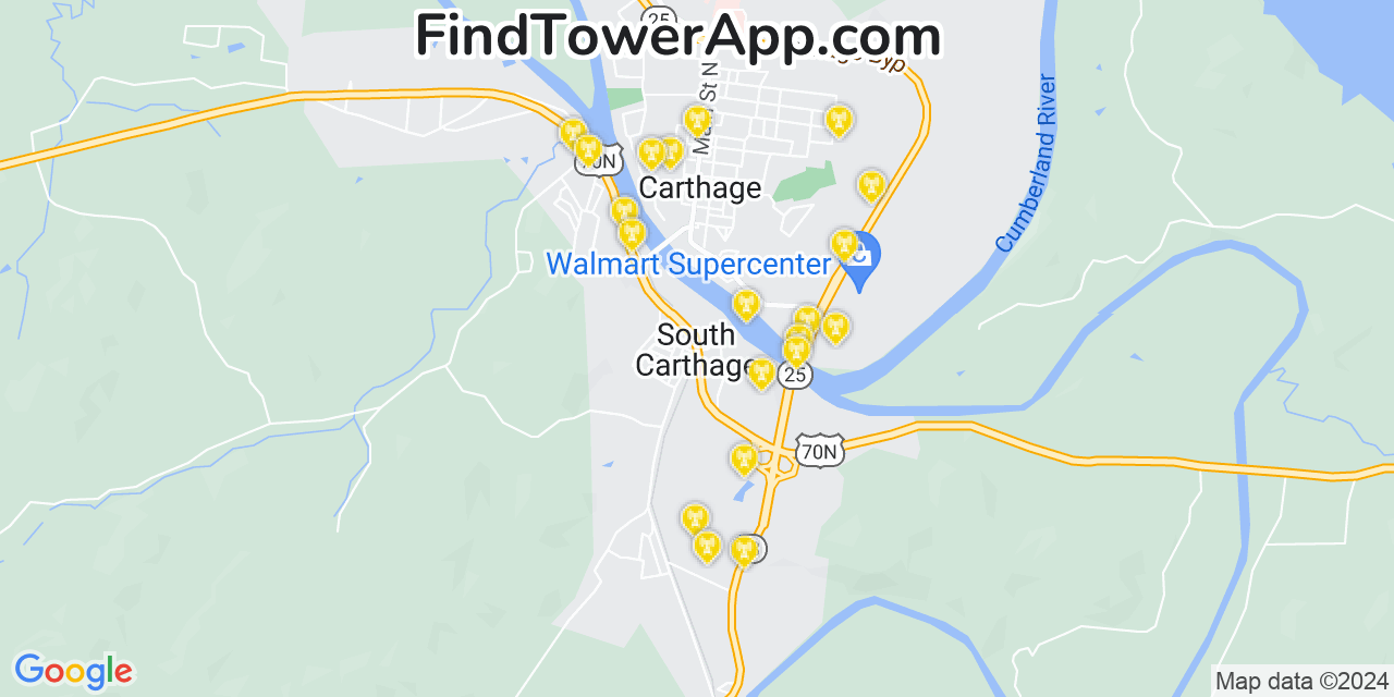 AT&T 4G/5G cell tower coverage map South Carthage, Tennessee