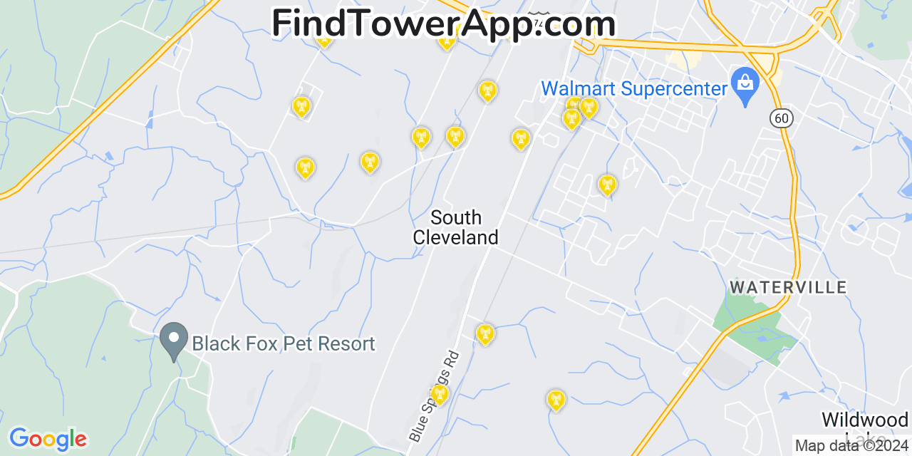 AT&T 4G/5G cell tower coverage map South Cleveland, Tennessee