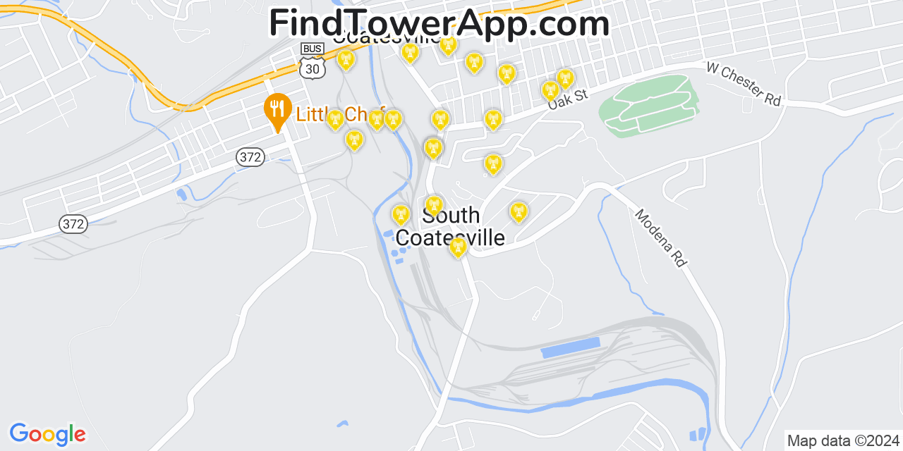 AT&T 4G/5G cell tower coverage map South Coatesville, Pennsylvania