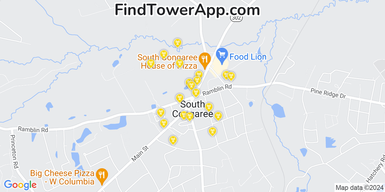 AT&T 4G/5G cell tower coverage map South Congaree, South Carolina