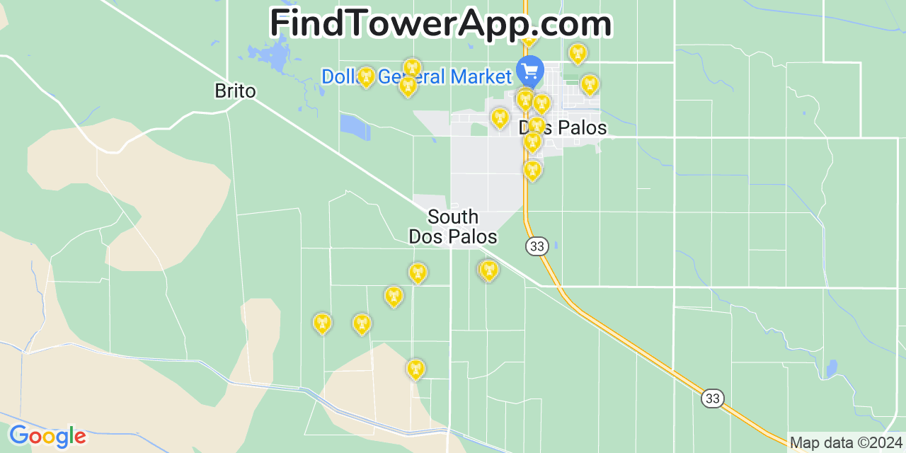 AT&T 4G/5G cell tower coverage map South Dos Palos, California