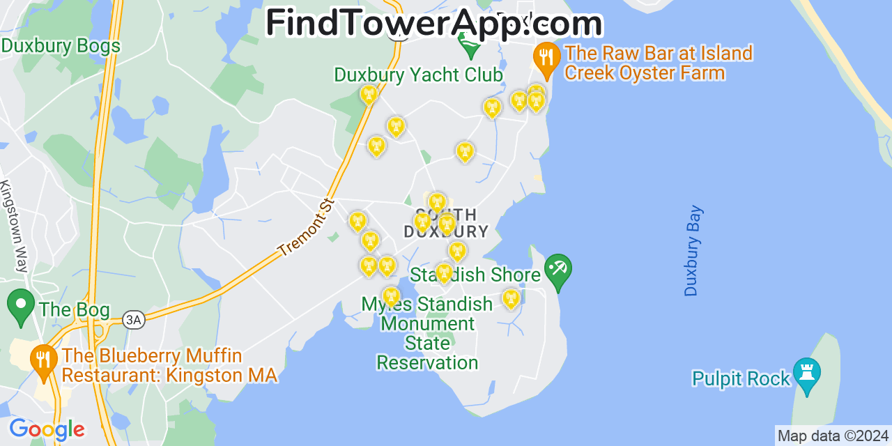 AT&T 4G/5G cell tower coverage map South Duxbury, Massachusetts