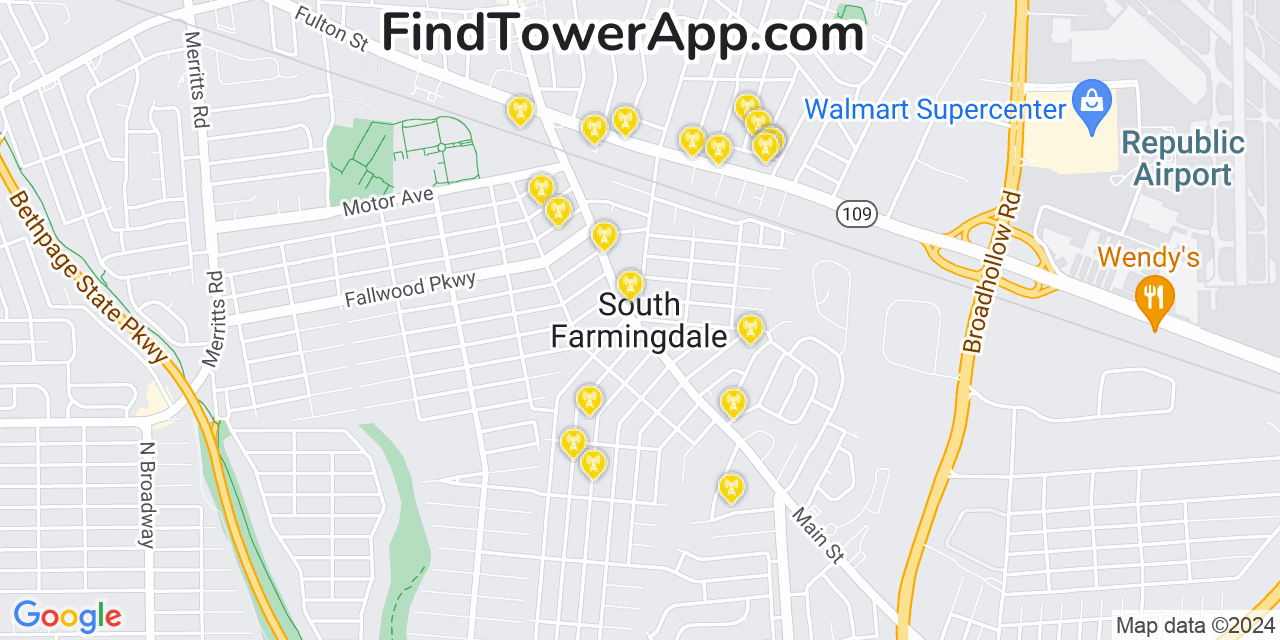 AT&T 4G/5G cell tower coverage map South Farmingdale, New York