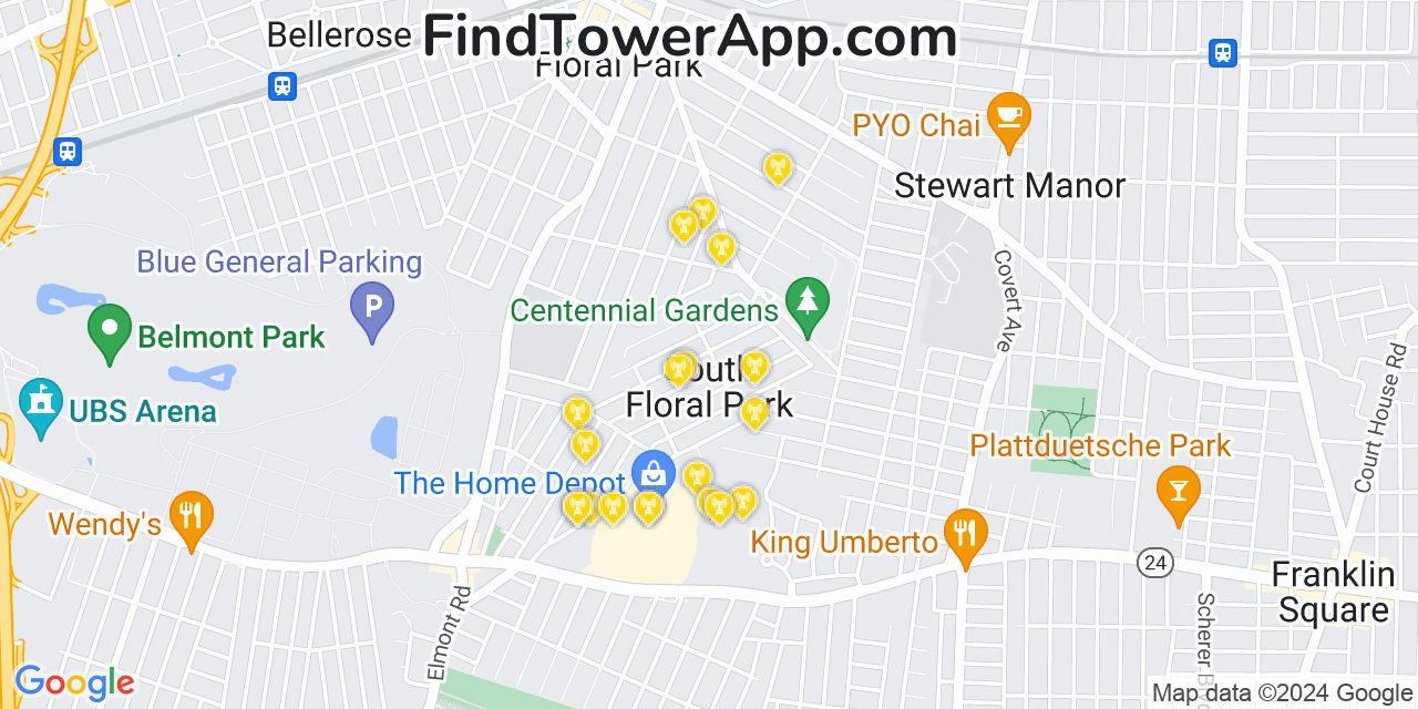 AT&T 4G/5G cell tower coverage map South Floral Park, New York
