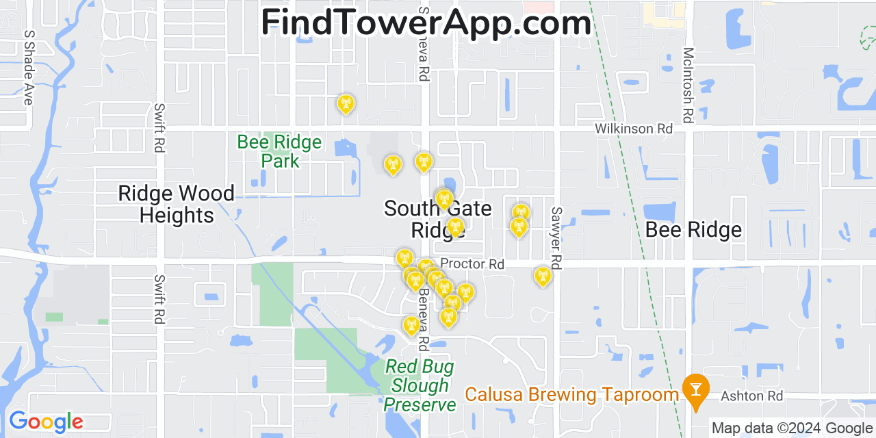 AT&T 4G/5G cell tower coverage map South Gate Ridge, Florida
