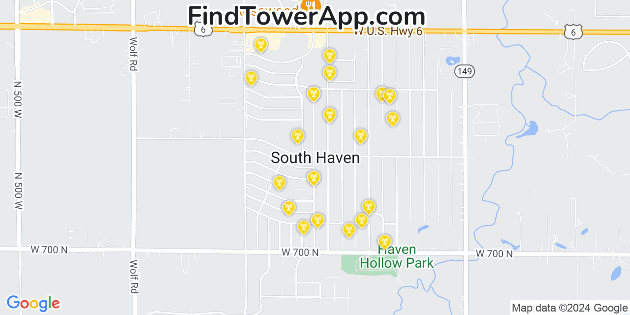 AT&T 4G/5G cell tower coverage map South Haven, Indiana