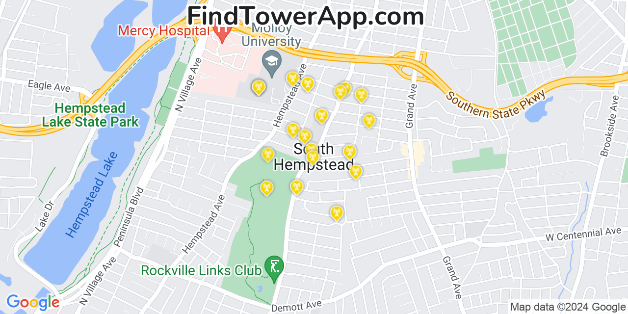 AT&T 4G/5G cell tower coverage map South Hempstead, New York