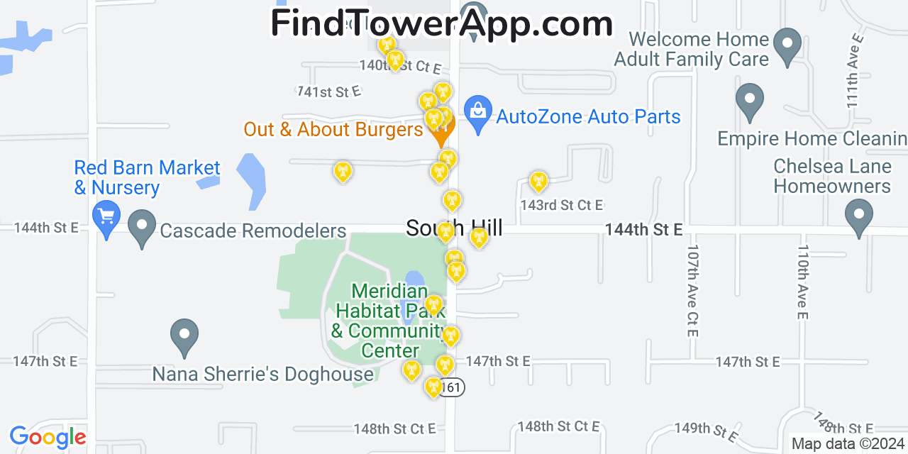 AT&T 4G/5G cell tower coverage map South Hill, Washington