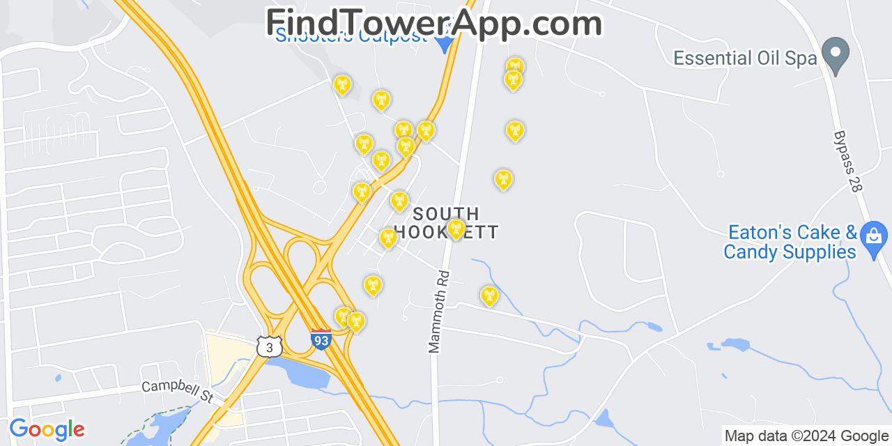 AT&T 4G/5G cell tower coverage map South Hooksett, New Hampshire