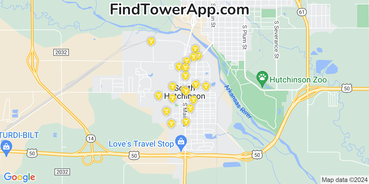 AT&T 4G/5G cell tower coverage map South Hutchinson, Kansas