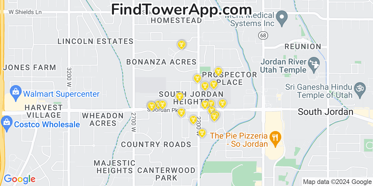 AT&T 4G/5G cell tower coverage map South Jordan Heights, Utah