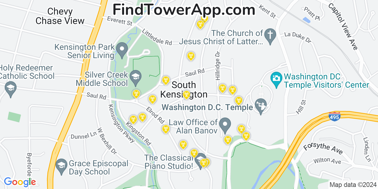 AT&T 4G/5G cell tower coverage map South Kensington, Maryland