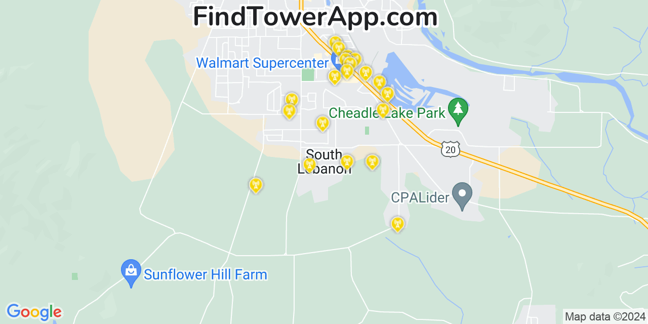 AT&T 4G/5G cell tower coverage map South Lebanon, Oregon