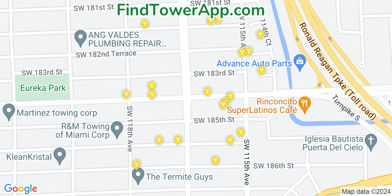 AT&T 4G/5G cell tower coverage map South Miami Heights, Florida