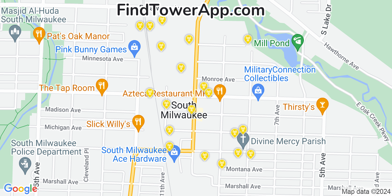 Verizon 4G/5G cell tower coverage map South Milwaukee, Wisconsin
