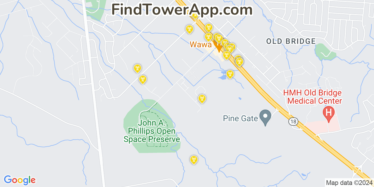 AT&T 4G/5G cell tower coverage map South Old Bridge, New Jersey