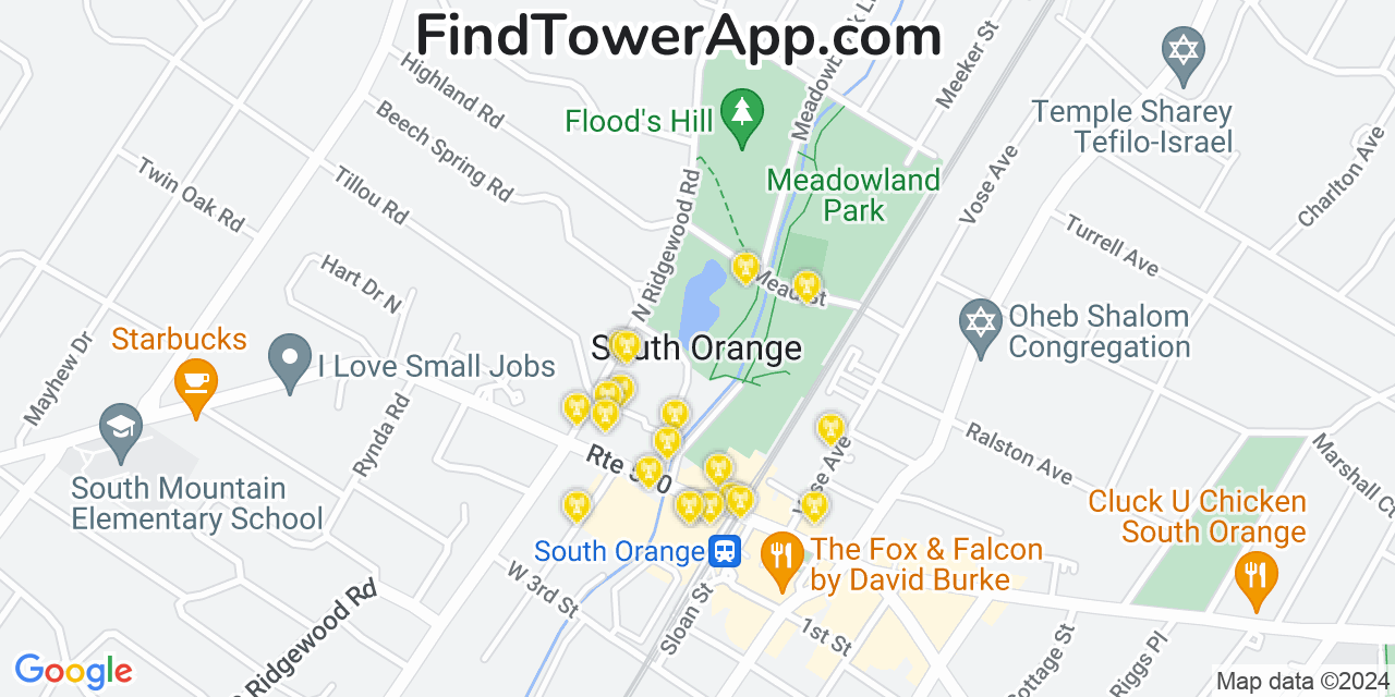 AT&T 4G/5G cell tower coverage map South Orange, New Jersey