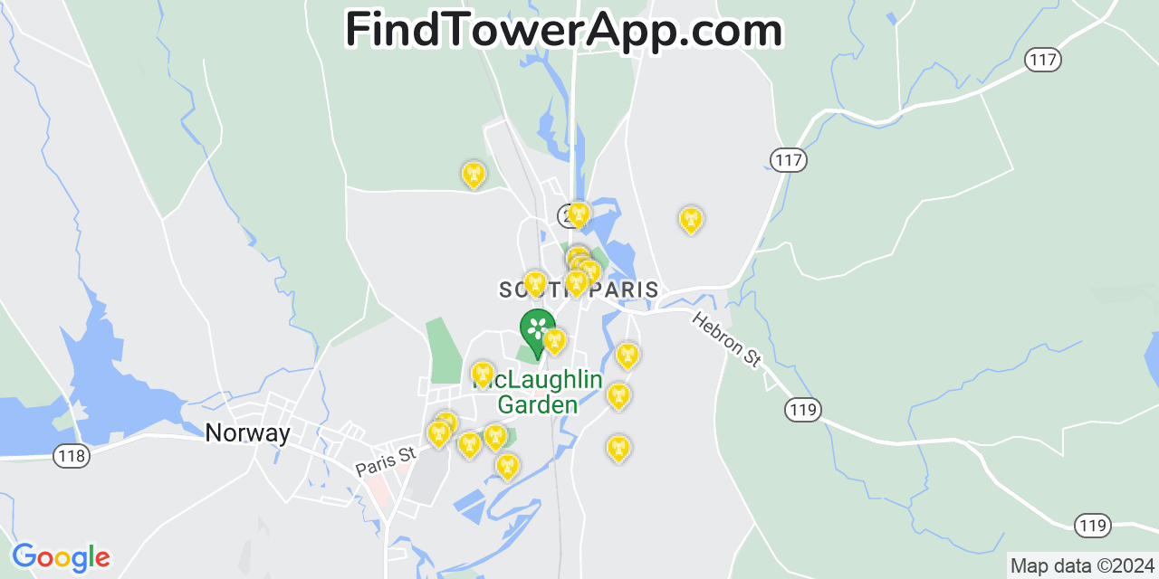 AT&T 4G/5G cell tower coverage map South Paris, Maine