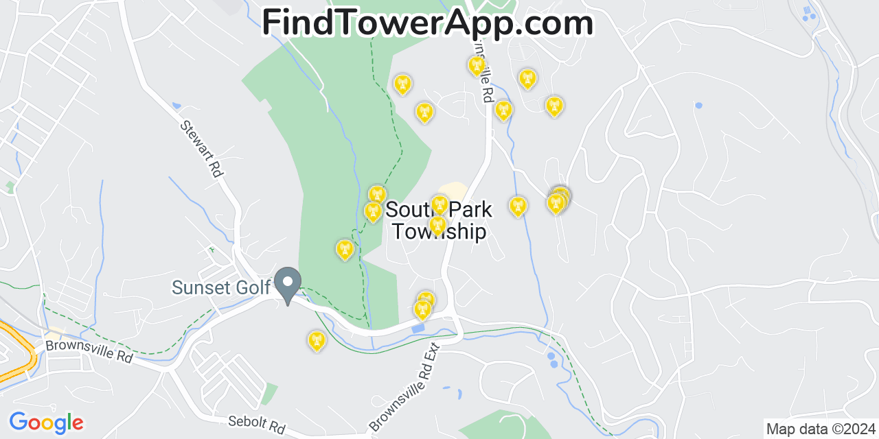 AT&T 4G/5G cell tower coverage map South Park Township, Pennsylvania