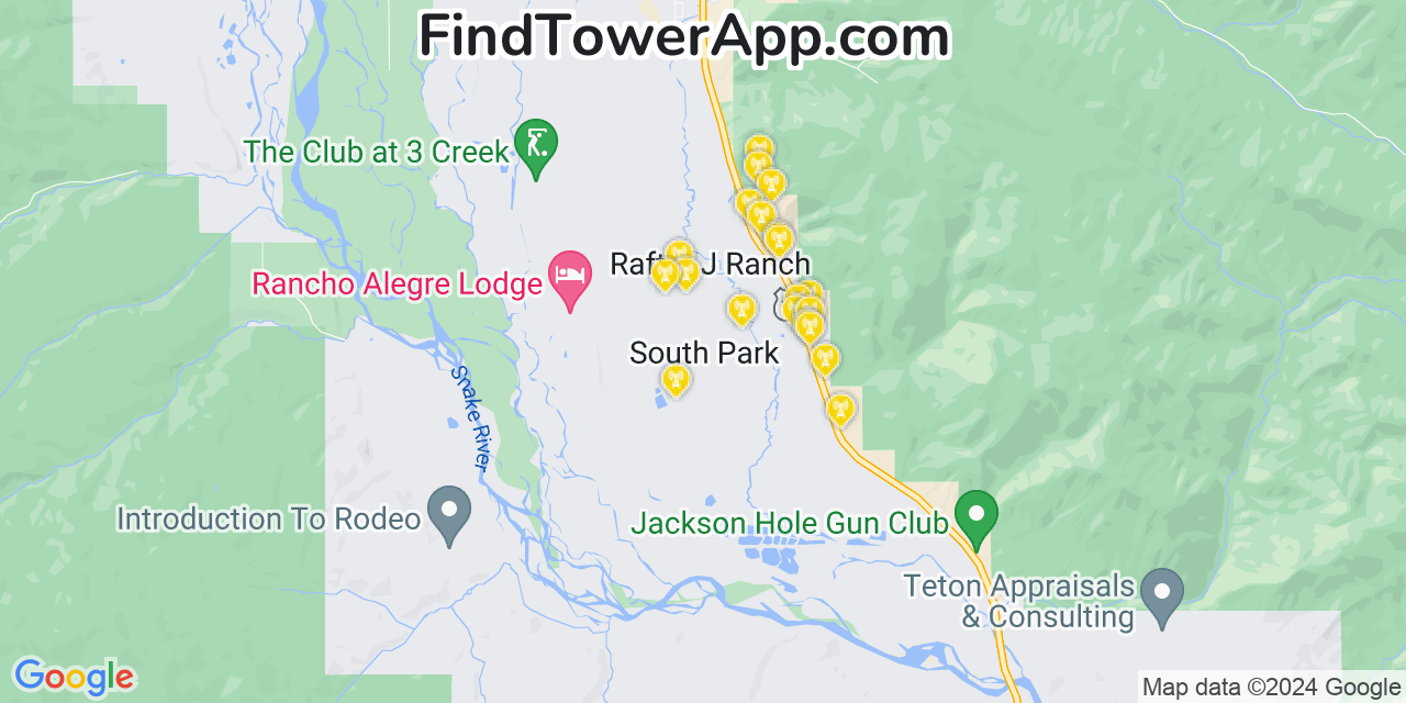 AT&T 4G/5G cell tower coverage map South Park, Wyoming