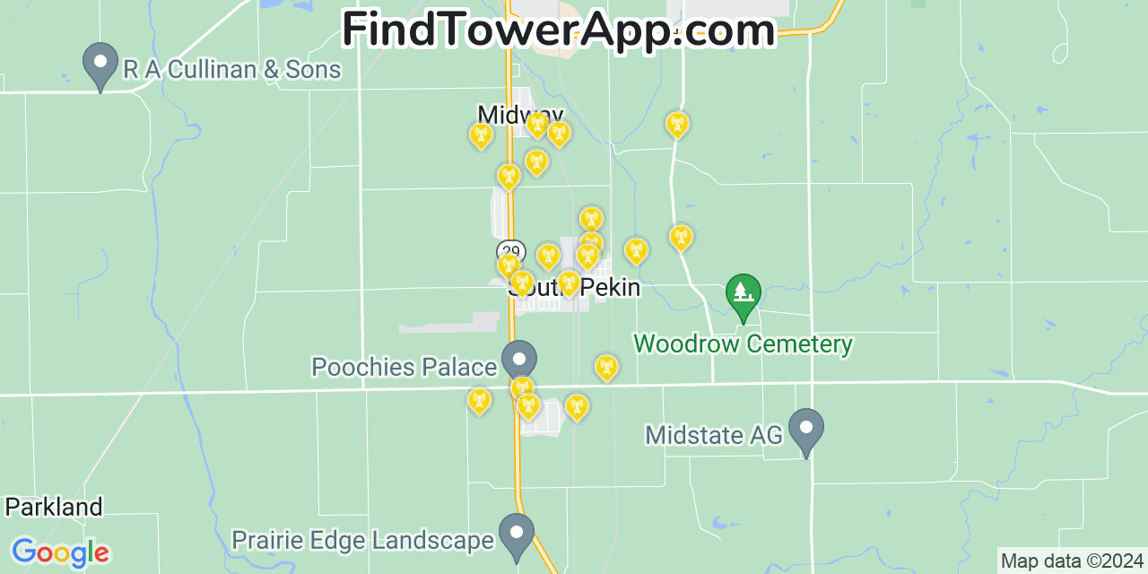 AT&T 4G/5G cell tower coverage map South Pekin, Illinois