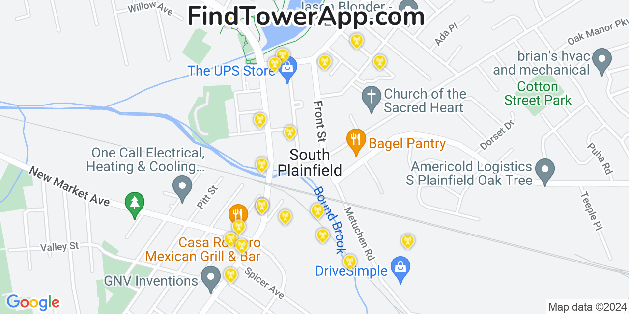 AT&T 4G/5G cell tower coverage map South Plainfield, New Jersey
