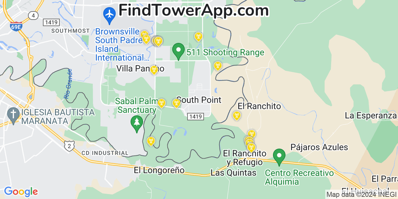 AT&T 4G/5G cell tower coverage map South Point, Texas