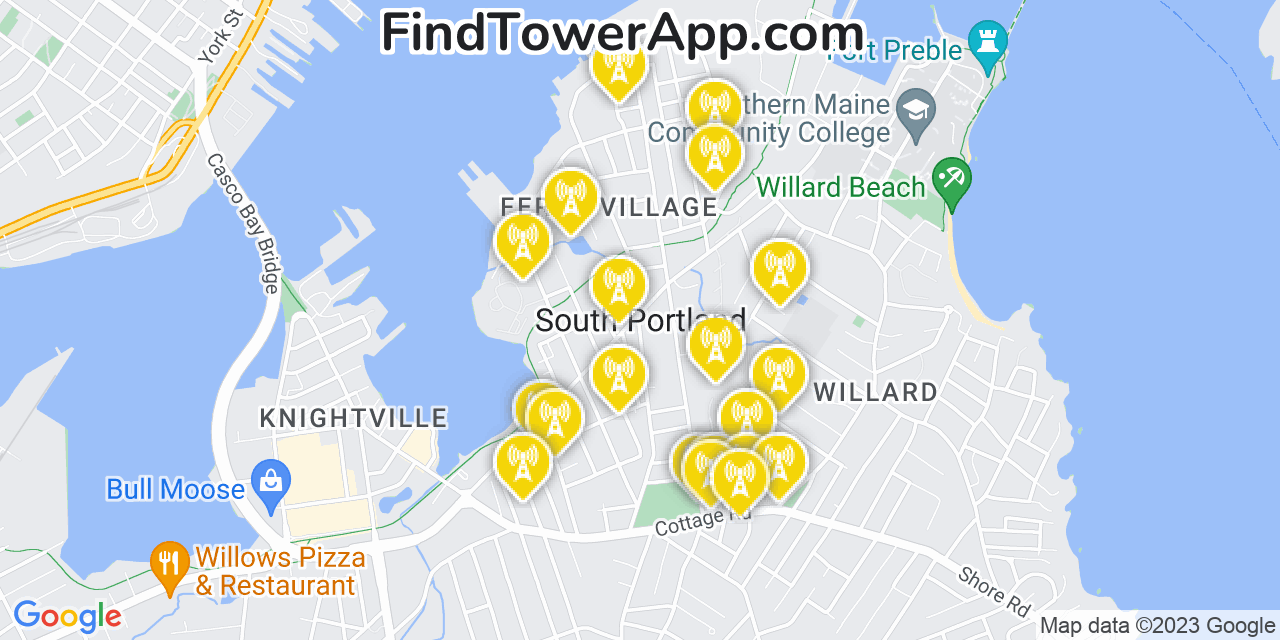 Verizon 4G/5G cell tower coverage map South Portland, Maine
