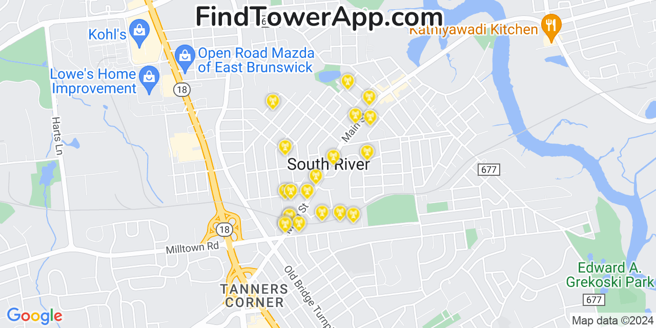 AT&T 4G/5G cell tower coverage map South River, New Jersey