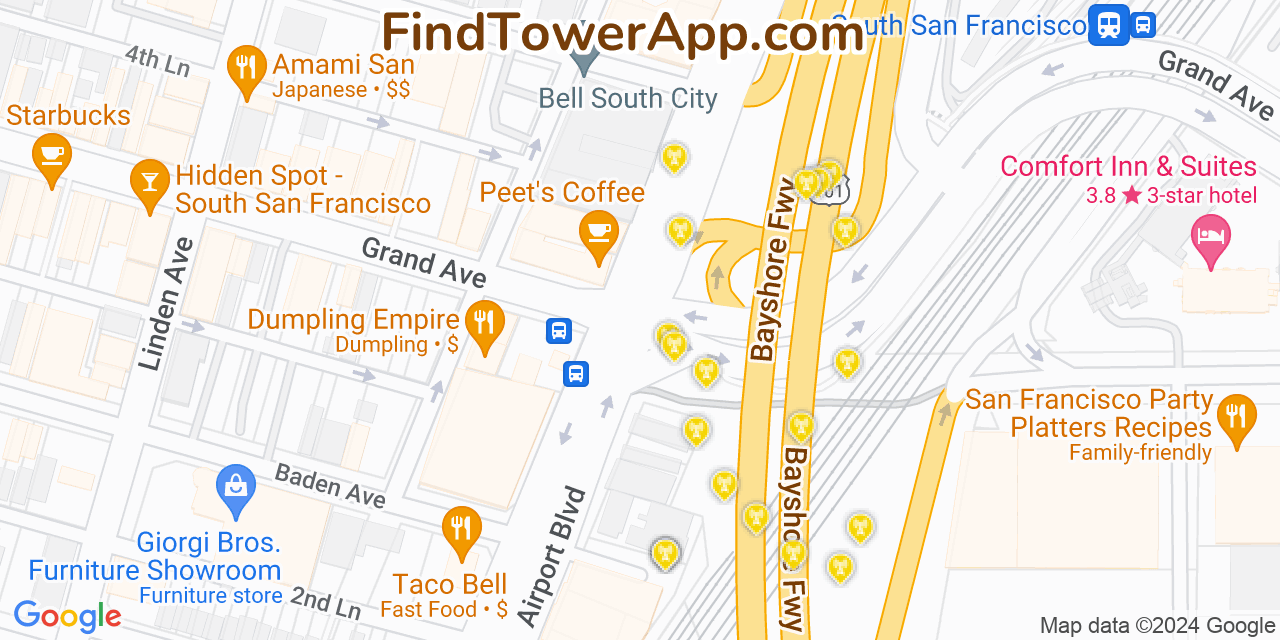 Verizon 4G/5G cell tower coverage map South San Francisco, California
