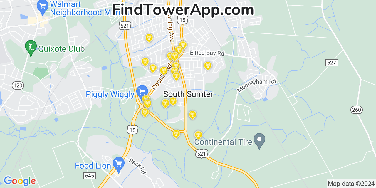 AT&T 4G/5G cell tower coverage map South Sumter, South Carolina