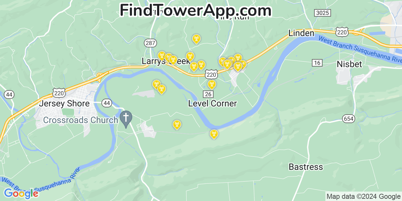 AT&T 4G/5G cell tower coverage map South Temple, Pennsylvania