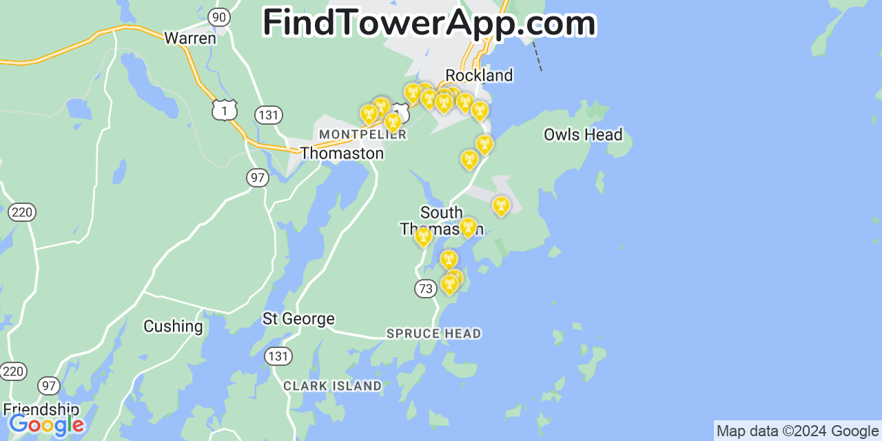 AT&T 4G/5G cell tower coverage map South Thomaston, Maine