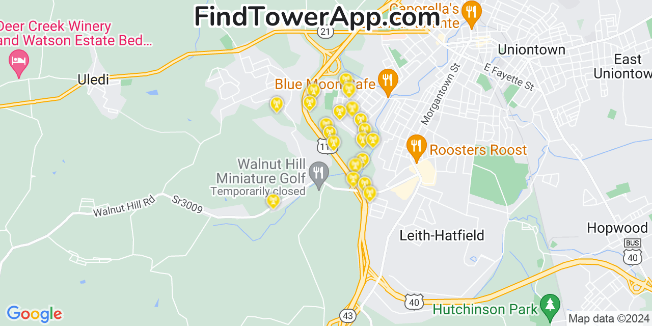 AT&T 4G/5G cell tower coverage map South Uniontown, Pennsylvania