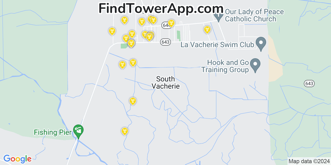 AT&T 4G/5G cell tower coverage map South Vacherie, Louisiana
