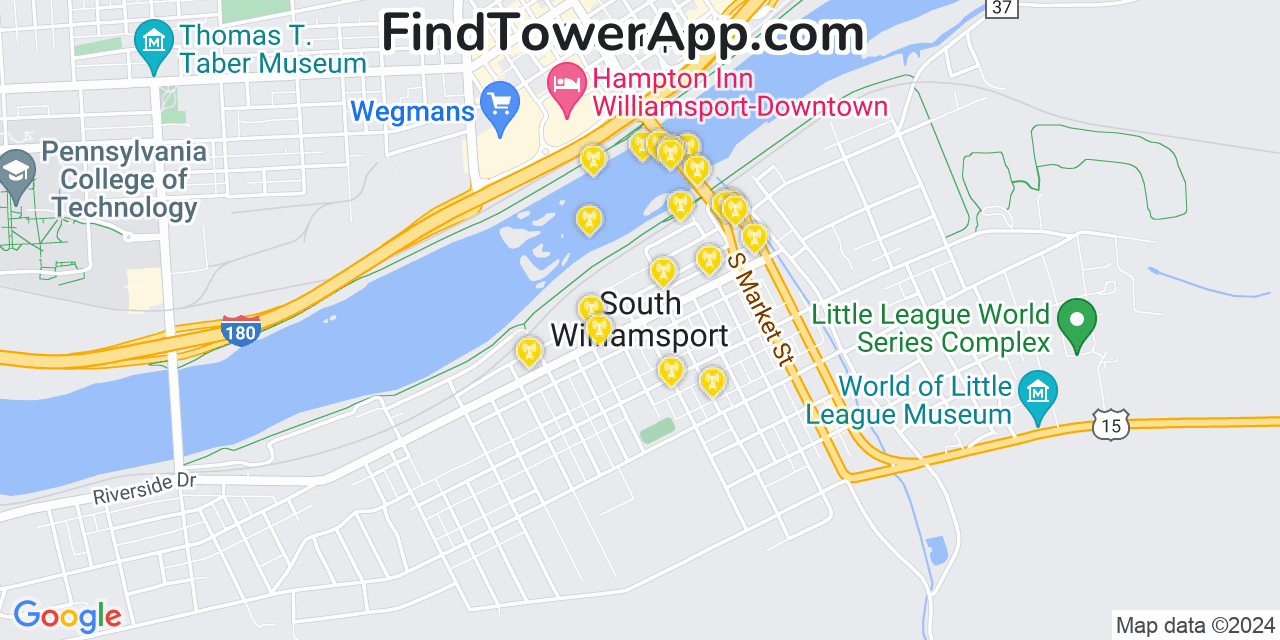 AT&T 4G/5G cell tower coverage map South Williamsport, Pennsylvania