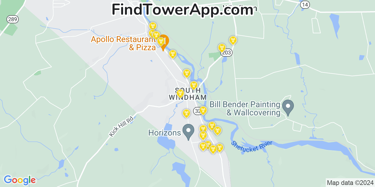 AT&T 4G/5G cell tower coverage map South Windham, Connecticut
