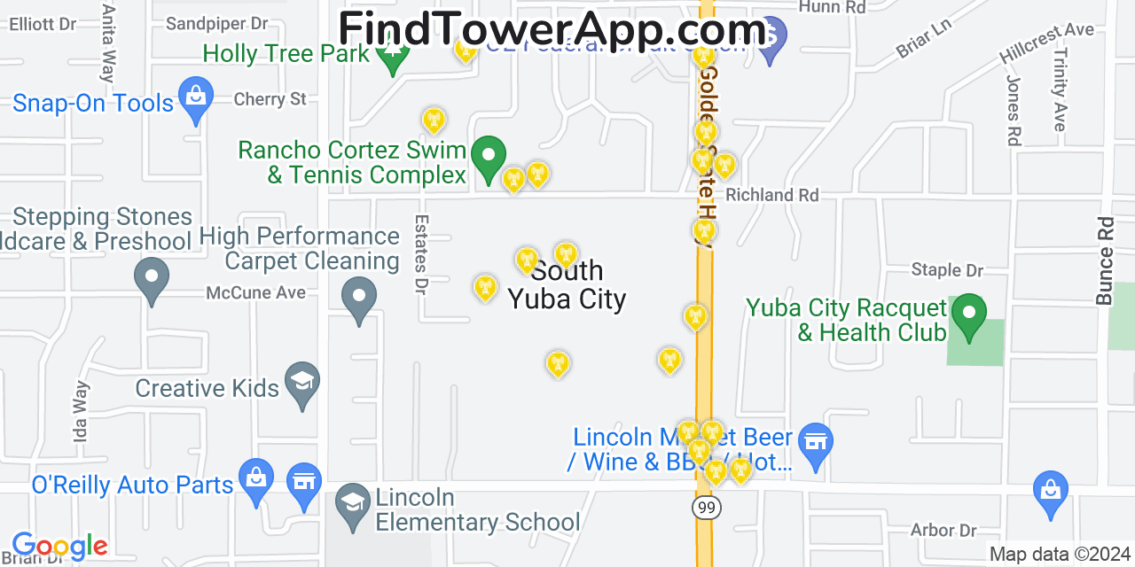T-Mobile 4G/5G cell tower coverage map South Yuba City, California